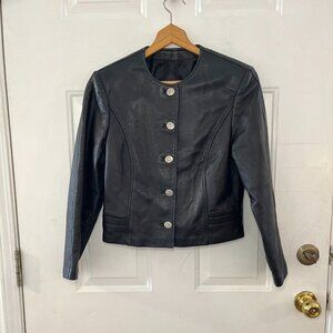 Hide Society Germany   mob Wife Black Vintage Leather Cropped Moto Jacket Sz 34